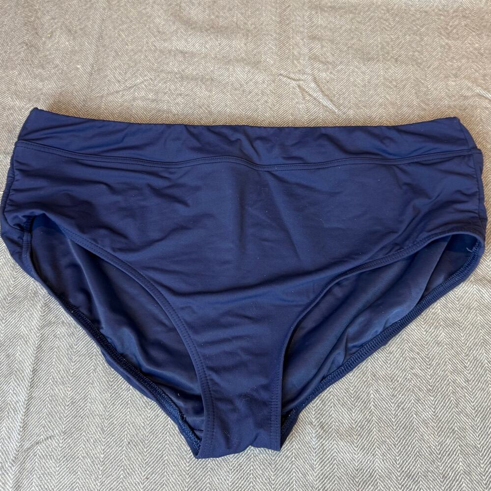 Lands' End Navy Blue Swim Bikini Bottoms Tummy Control Women's 20 W 20W